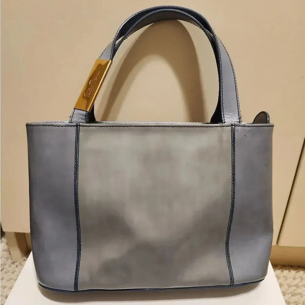 Vintage Pristine Late 1980s Paloma Picasso Blue Leather Structured Satchel Italy
